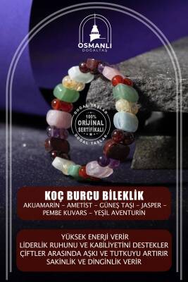 Yengeç Burcu Bileklik Ametist, Ay Taşı, Kaplan Gözü, Kırmızı Akik, Pembe Kuvars, Yeşil Aventurin - 2