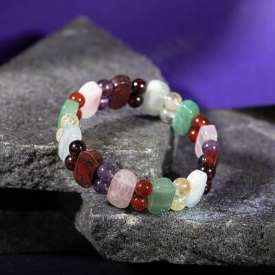 Yengeç Burcu Bileklik Ametist, Ay Taşı, Kaplan Gözü, Kırmızı Akik, Pembe Kuvars, Yeşil Aventurin - 3