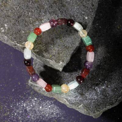 Yengeç Burcu Bileklik Ametist, Ay Taşı, Kaplan Gözü, Kırmızı Akik, Pembe Kuvars, Yeşil Aventurin - 4