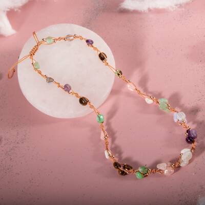 Yengeç Burcu Kolye Ametist, Ay Taşı, Kalsedon, Kaplan Gözü, Krizopras, Pembe Kuvars, Yeşil Aventurin - 2