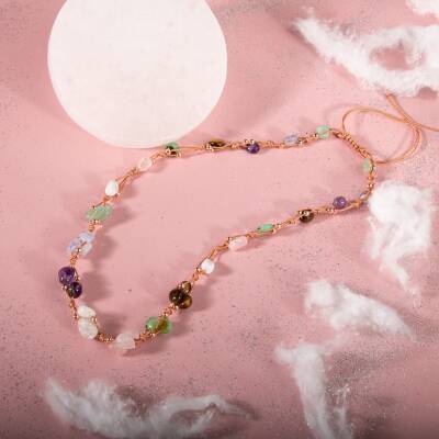 Yengeç Burcu Kolye Ametist, Ay Taşı, Kalsedon, Kaplan Gözü, Krizopras, Pembe Kuvars, Yeşil Aventurin - 4