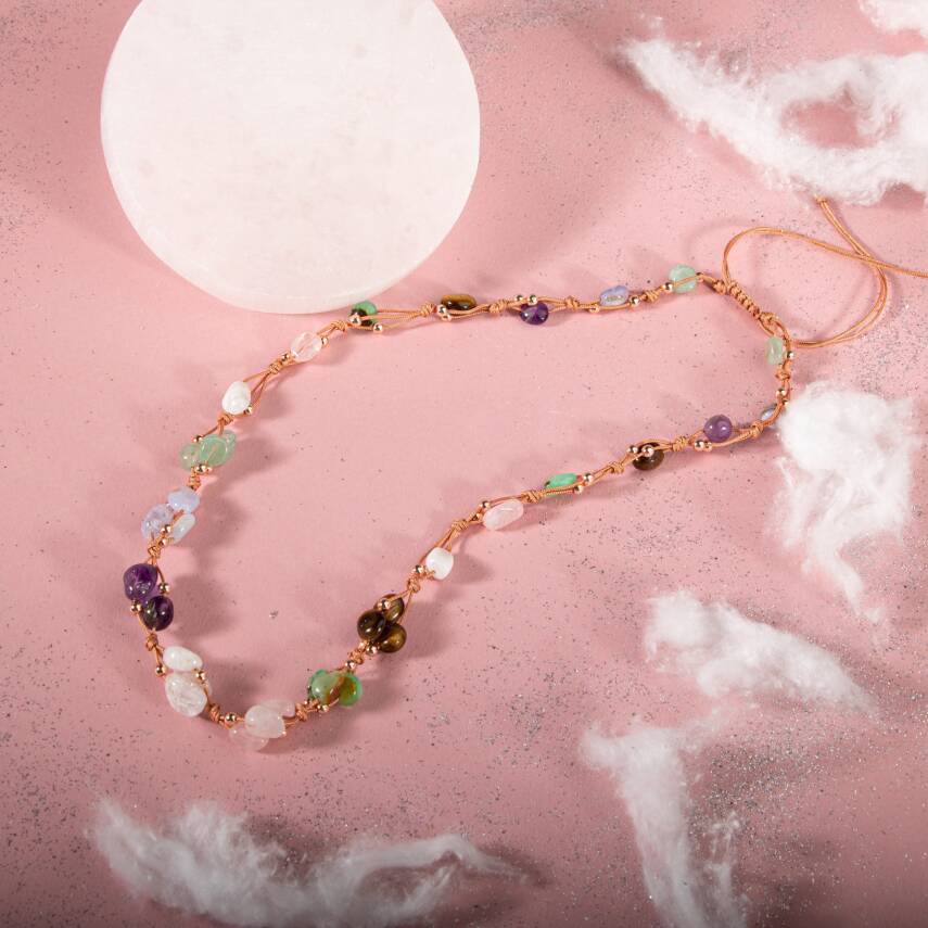 Yengeç Burcu Kolye Ametist, Ay Taşı, Kalsedon, Kaplan Gözü, Krizopras, Pembe Kuvars, Yeşil Aventurin - 4