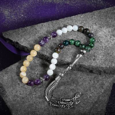 Yengeç Burcu Tesbih Ametist, Anyolit, Aragonit, Kan Taşı, Sedef - 3