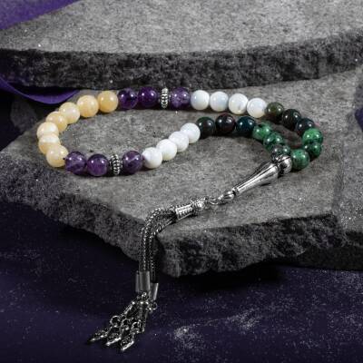 Yengeç Burcu Tesbih Ametist, Anyolit, Aragonit, Kan Taşı, Sedef - 5