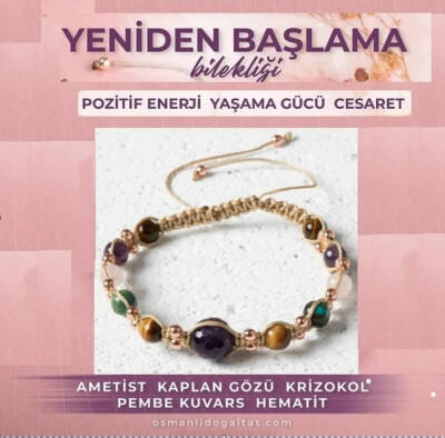 Yeniden Başlama Bilekliği - Ametist-Kaplan Gözü-Pembe Kuvars-Krizokol Doğal Taş Bileklik - Osmanlı Doğaltaş