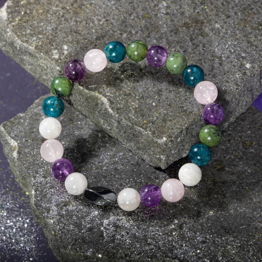 Yeşil Akik - Ay Taşı 4mm Doğal Taş Bileklik Gümüş Kapama - 1