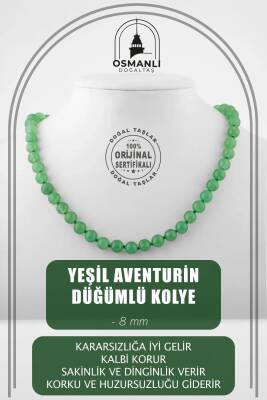 Yeşil Aventurin 8 mm Düğümlü Doğal Taş Kolye - 2