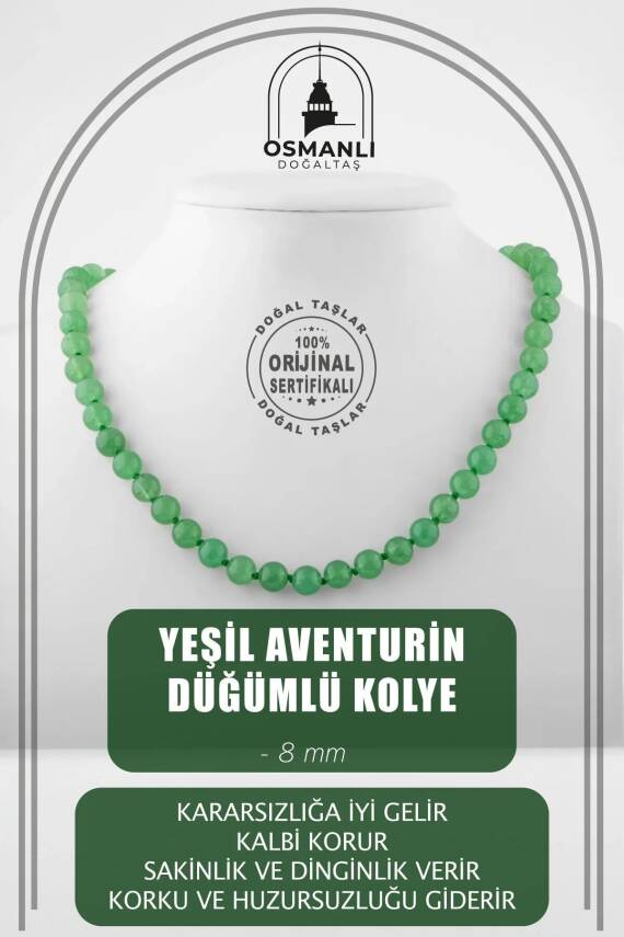 Yeşil Aventurin 8 mm Düğümlü Doğal Taş Kolye - 2