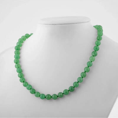 Yeşil Aventurin 8 mm Düğümlü Doğal Taş Kolye - 3