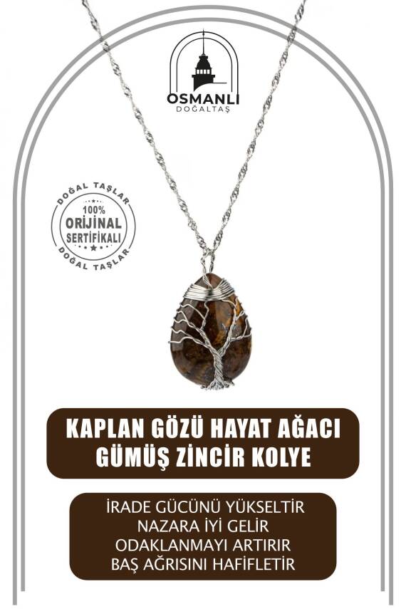 Yeşil Aventurin Doğal Taş Gümüş Zincir Yonca Kolye - 1