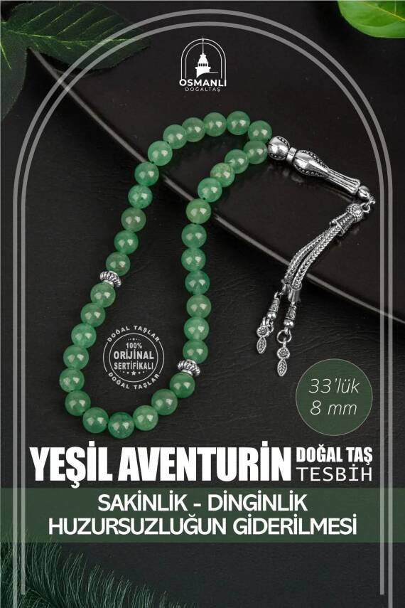 Yeşil Aventurin Doğal Taş Tesbih 33lük - 8mm - 2