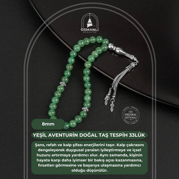 Yeşil Aventurin Doğal Taş Tesbih 33lük - 8mm - 2