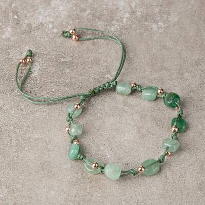 Yeşil Aventurin Natürel Kesim Doğal Taş Makrome Bileklik - Osmanlı Doğaltaş