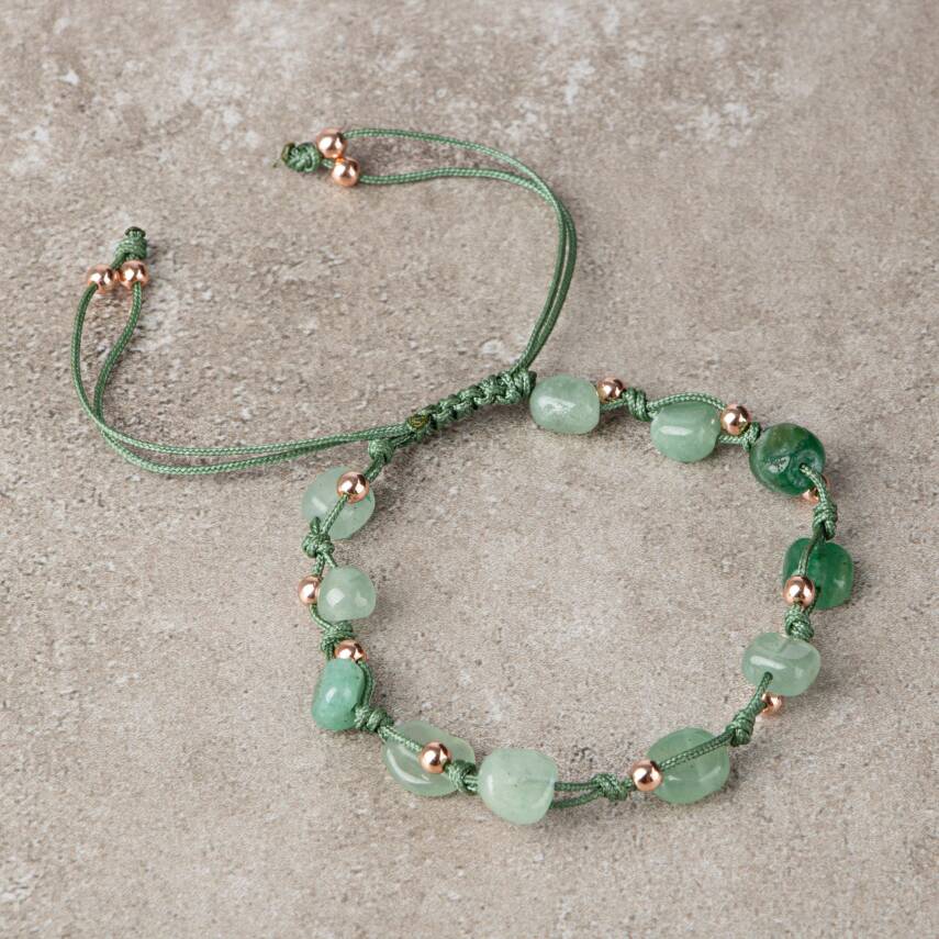 Yeşil Aventurin Natürel Kesim Doğal Taş Makrome Bileklik - 1