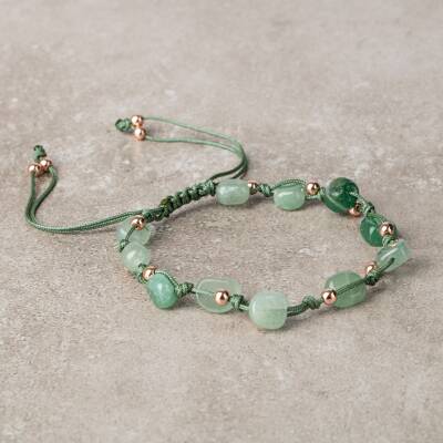 Yeşil Aventurin Natürel Kesim Doğal Taş Makrome Bileklik - 2