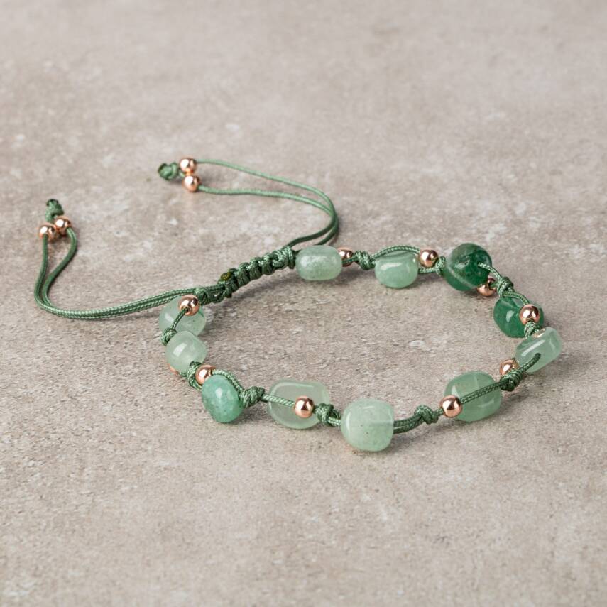 Yeşil Aventurin Natürel Kesim Doğal Taş Makrome Bileklik - 2