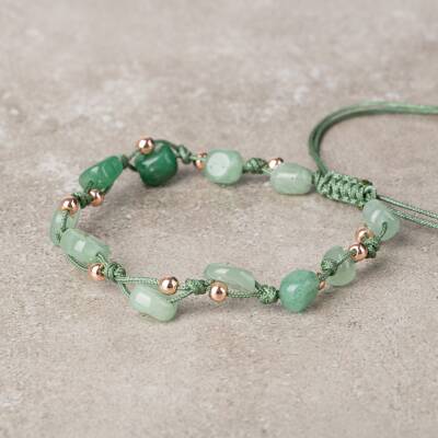 Yeşil Aventurin Natürel Kesim Doğal Taş Makrome Bileklik - 3