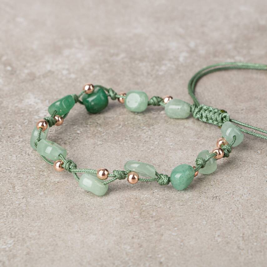 Yeşil Aventurin Natürel Kesim Doğal Taş Makrome Bileklik - 3