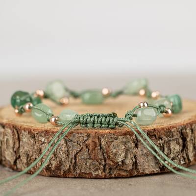 Yeşil Aventurin Natürel Kesim Doğal Taş Makrome Bileklik - 4