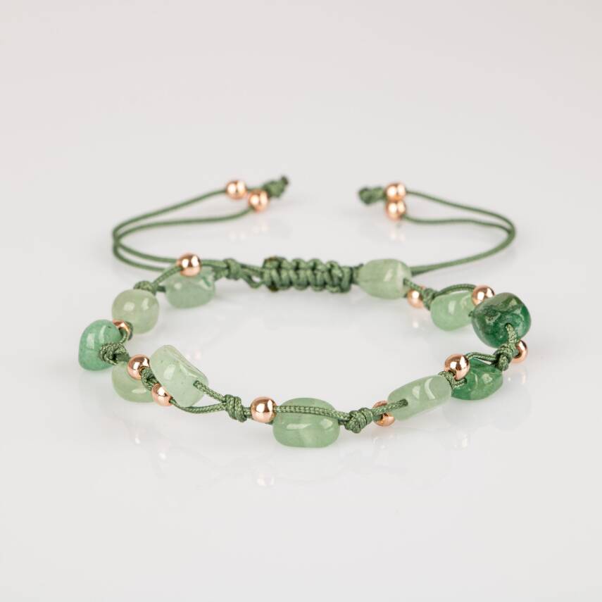 Yeşil Aventurin Natürel Kesim Doğal Taş Makrome Bileklik - 5