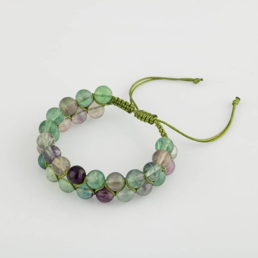 Yeşil Florit 8mm Çift Sıra Makrome Doğal Taş Bileklik - 1