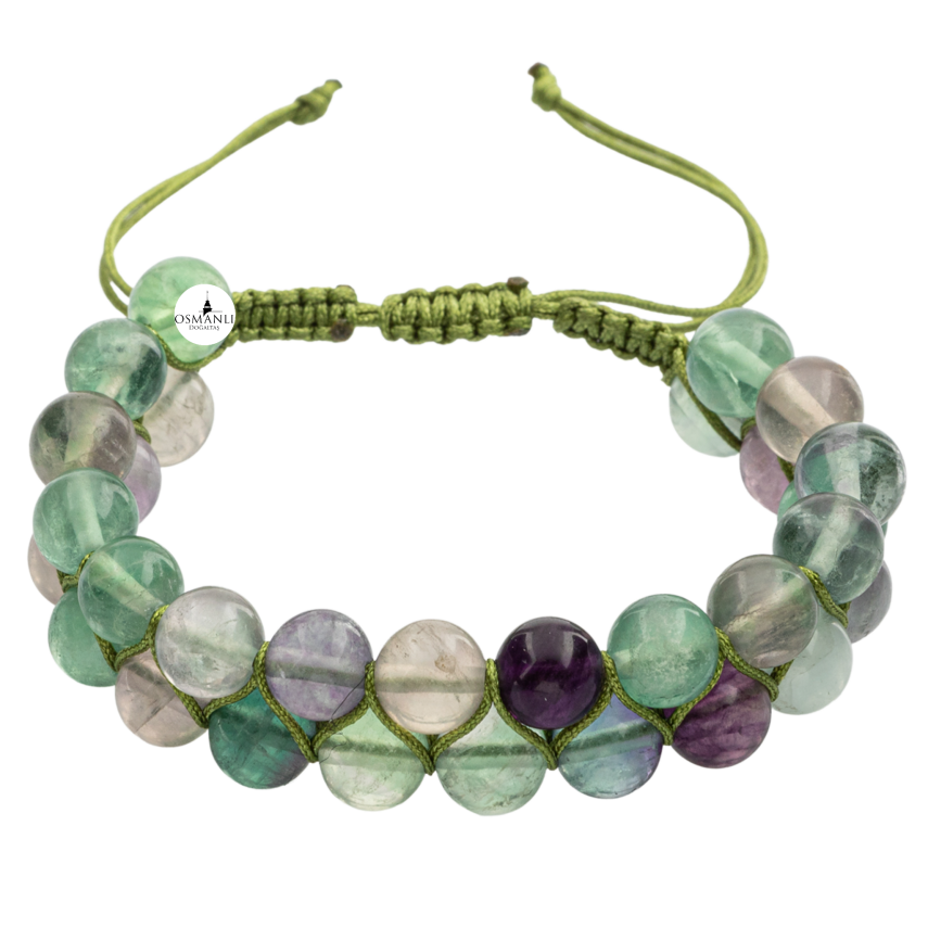 Yeşil Florit 8mm Çift Sıra Makrome Doğal Taş Bileklik - 2