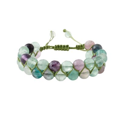 Yeşil Florit 8mm Çift Sıra Makrome Doğal Taş Bileklik - 3