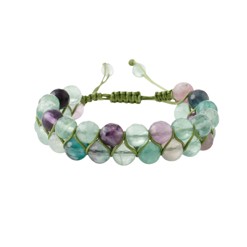 Yeşil Florit 8mm Çift Sıra Makrome Doğal Taş Bileklik - 3