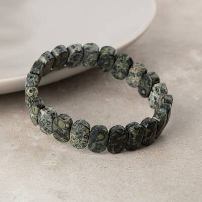 Yeşil Jasper Doğal Taş Geniş Kesim Bileklik - 3
