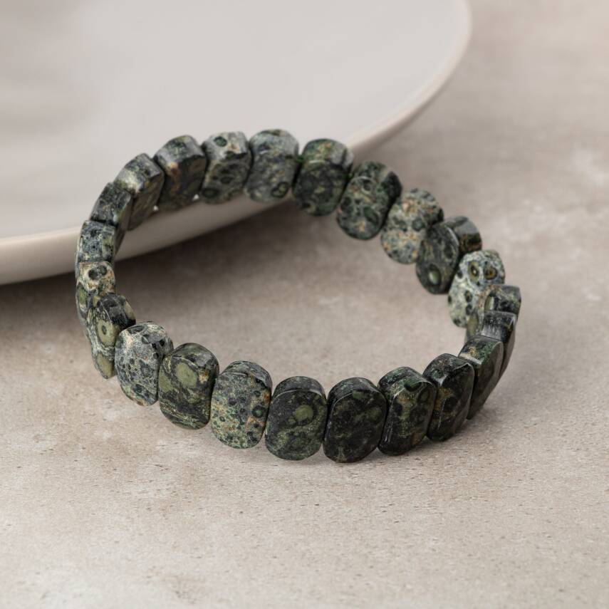Yeşil Jasper Doğal Taş Geniş Kesim Bileklik - 3