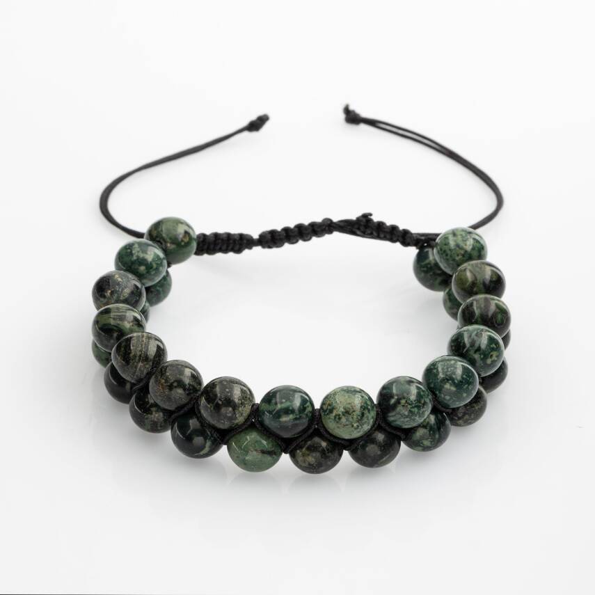 Yeşil Kanbaba Jasper 8mm Çift Sıra Makrome Doğal Taş Bileklik - 3