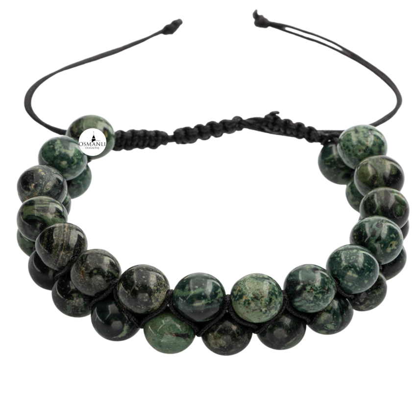 Yeşil Kanbaba Jasper 8mm Çift Sıra Makrome Doğal Taş Bileklik - 4