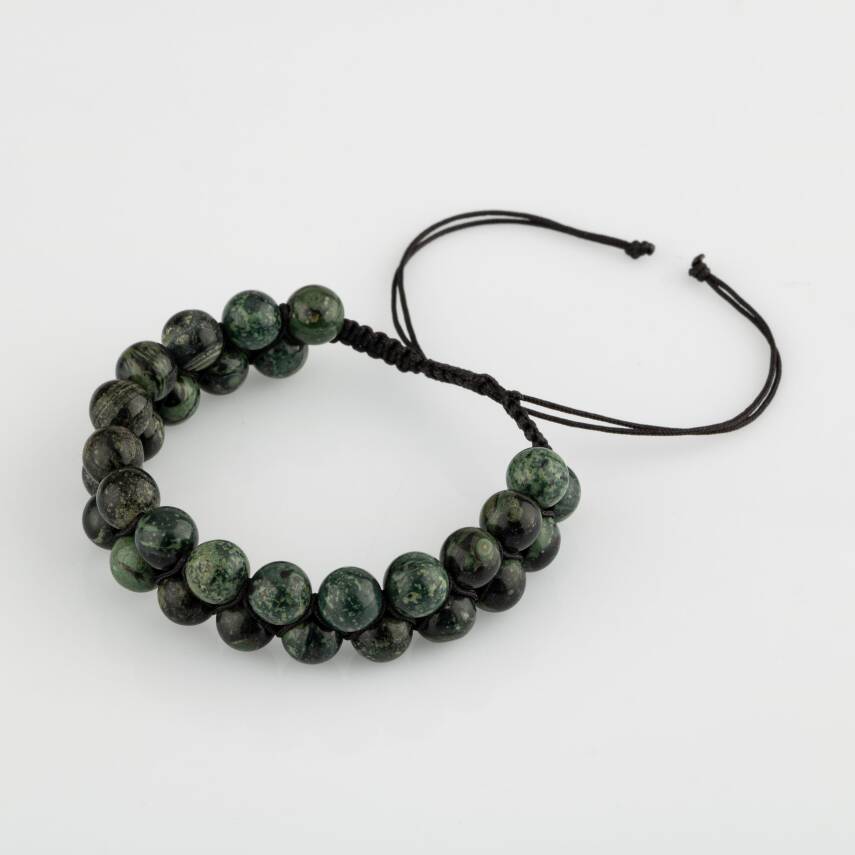 Yeşil Kanbaba Jasper 8mm Çift Sıra Makrome Doğal Taş Bileklik - 5