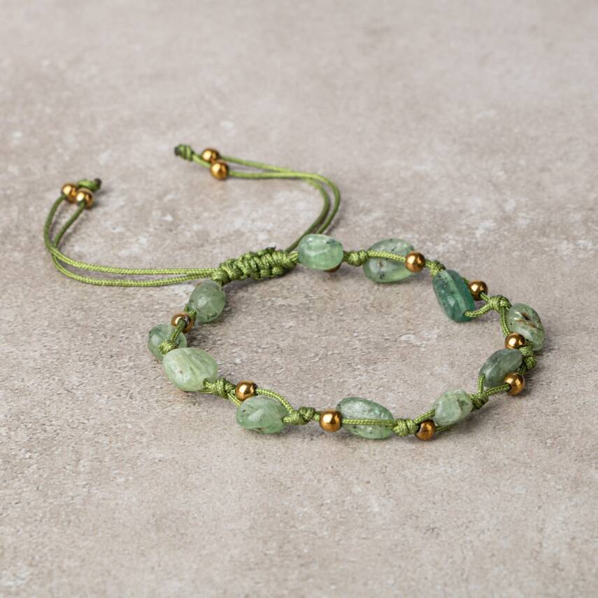 Yeşil Kiyanit Natürel Kesim Doğal Taş Makrome Bileklik - 1