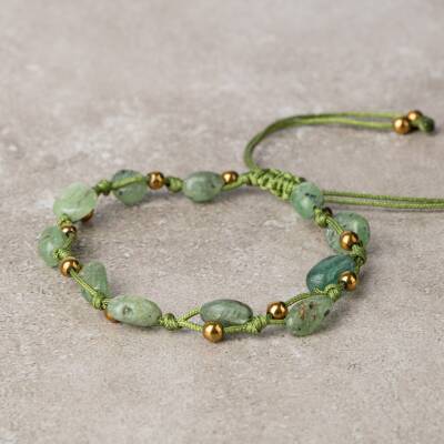 Yeşil Kiyanit Natürel Kesim Doğal Taş Makrome Bileklik - 2