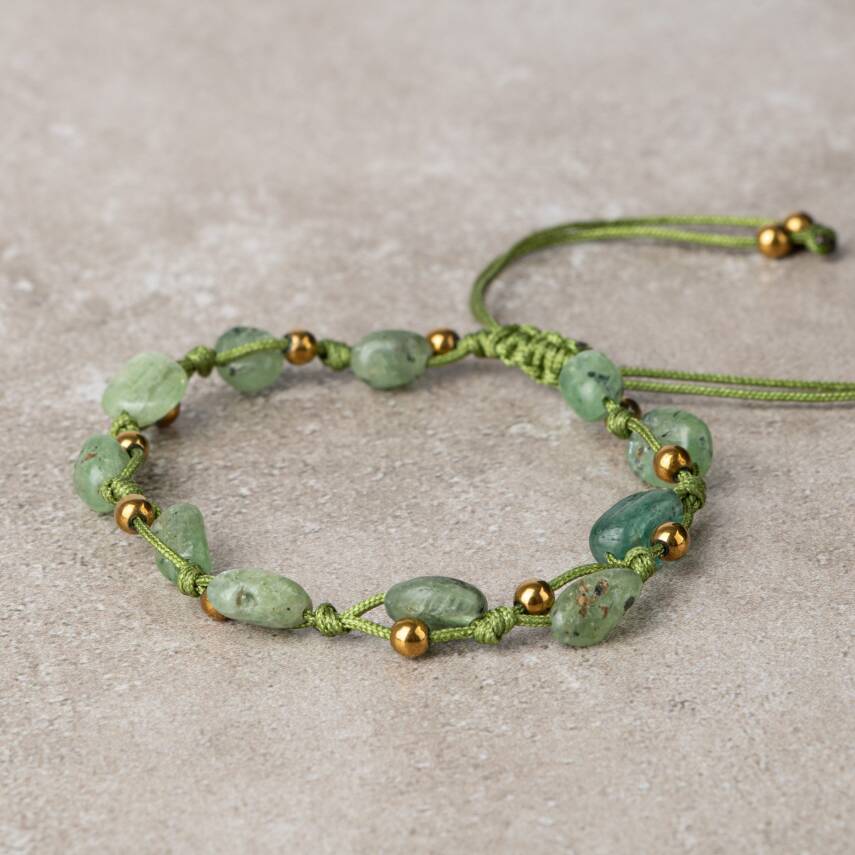 Yeşil Kiyanit Natürel Kesim Doğal Taş Makrome Bileklik - 2