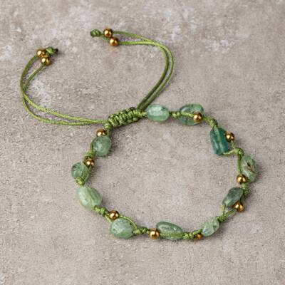 Yeşil Kiyanit Natürel Kesim Doğal Taş Makrome Bileklik - 3