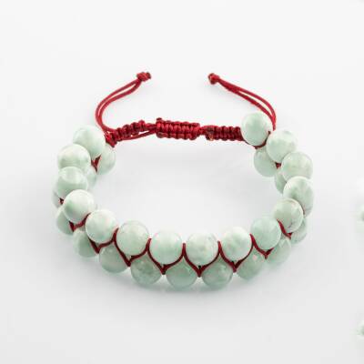 Yeşil Larimar 8mm Çift Sıra Makrome Doğal Taş Bileklik - Osmanlı Doğaltaş