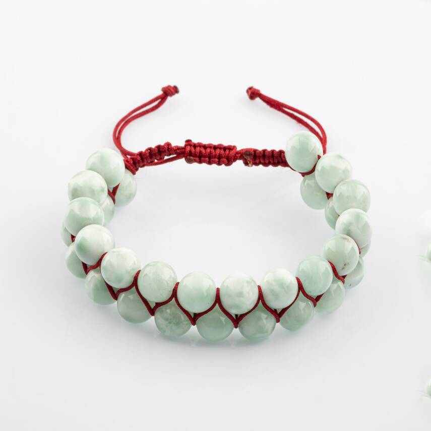 Yeşil Larimar 8mm Çift Sıra Makrome Doğal Taş Bileklik - 1