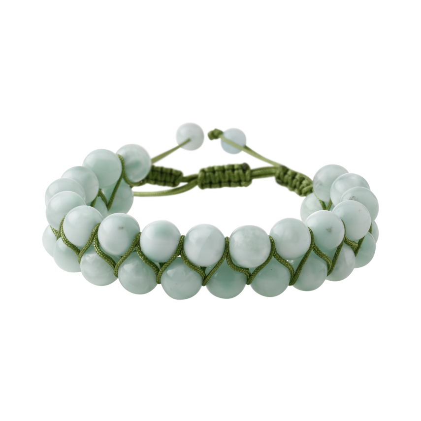 Yeşil Larimar 8mm Çift Sıra Makrome Doğal Taş Bileklik - 3