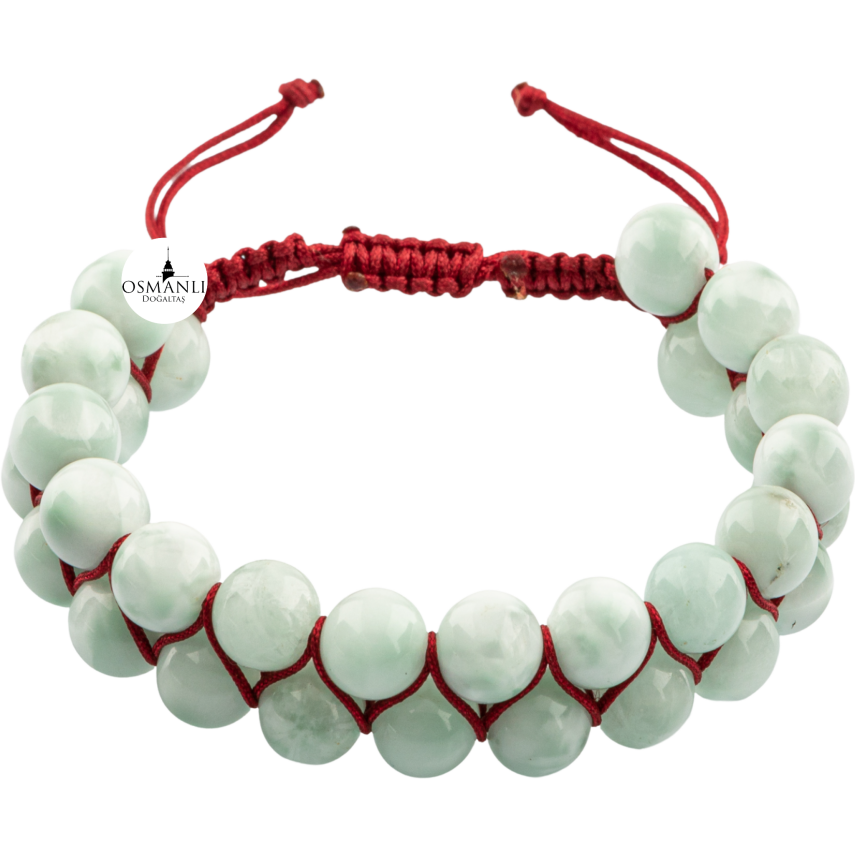 Yeşil Larimar 8mm Çift Sıra Makrome Doğal Taş Bileklik - 4
