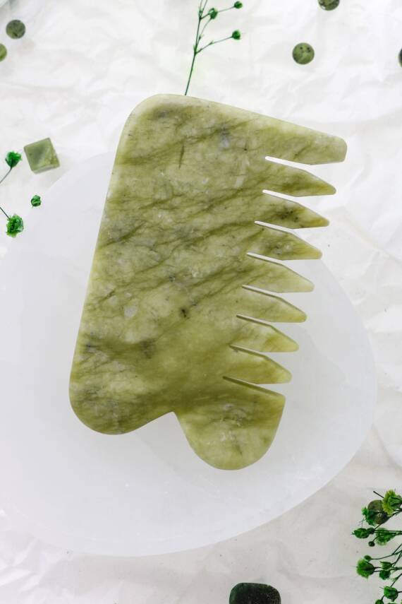 Yeşim Taşı Doğal Taş Gua Sha Tarak - 1