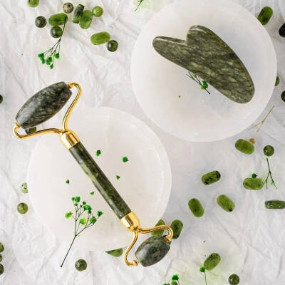 Yeşim Taşı Masaj Takımı - Roller ve Gua Sha Kapli Set - Osmanlı Doğaltaş