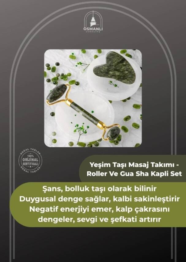Yeşim Taşı Masaj Takımı - Roller ve Gua Sha Kapli Set - 2