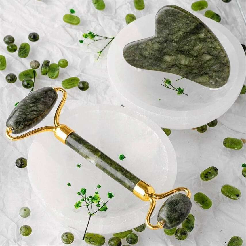 Yeşim Taşı Masaj Takımı - Roller ve Gua Sha Kapli Set - 3