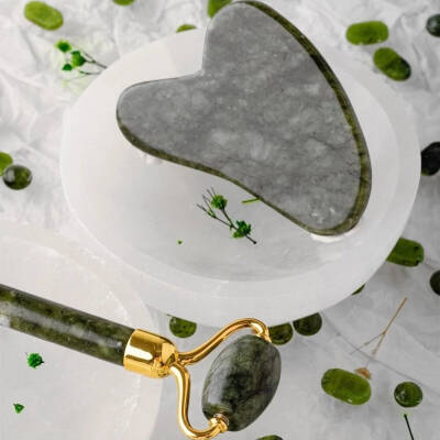 Yeşim Taşı Masaj Takımı - Roller ve Gua Sha Kapli Set - 4