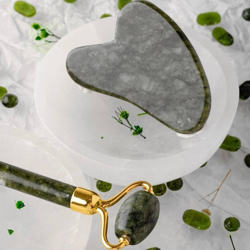 Yeşim Taşı Masaj Takımı - Roller ve Gua Sha Kapli Set - 4