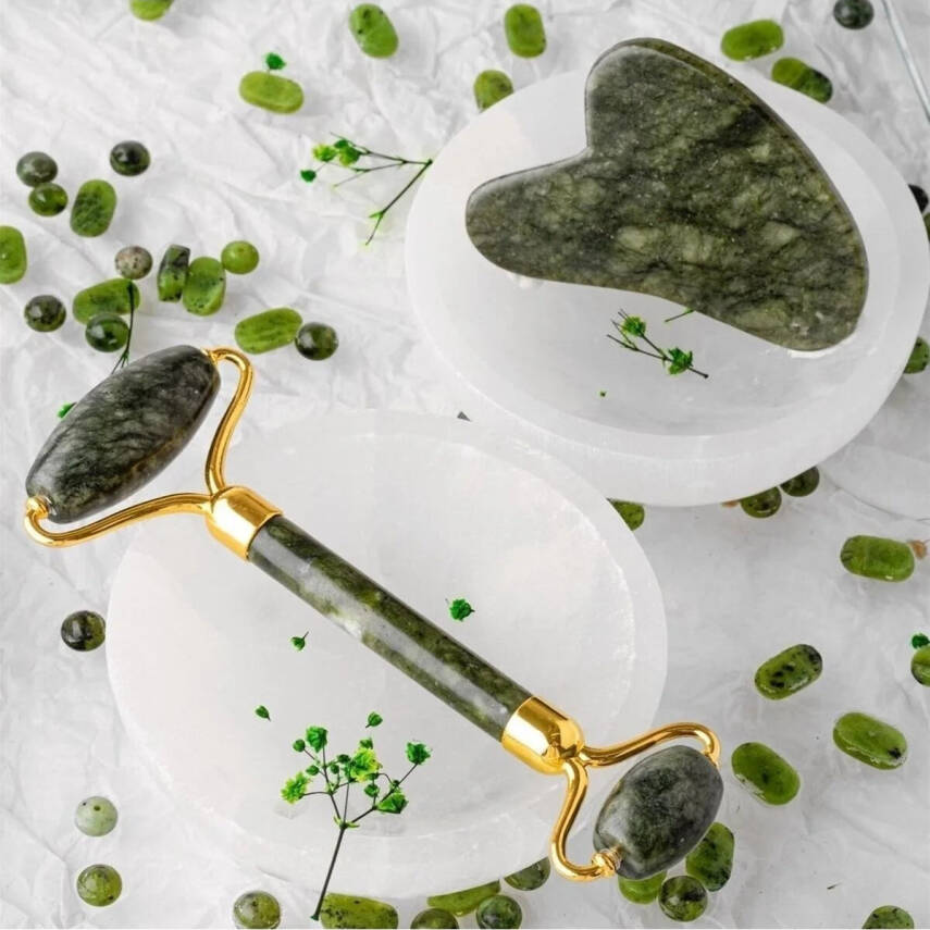 Yeşim Taşı Masaj Takımı - Roller ve Gua Sha Kapli Set - 5