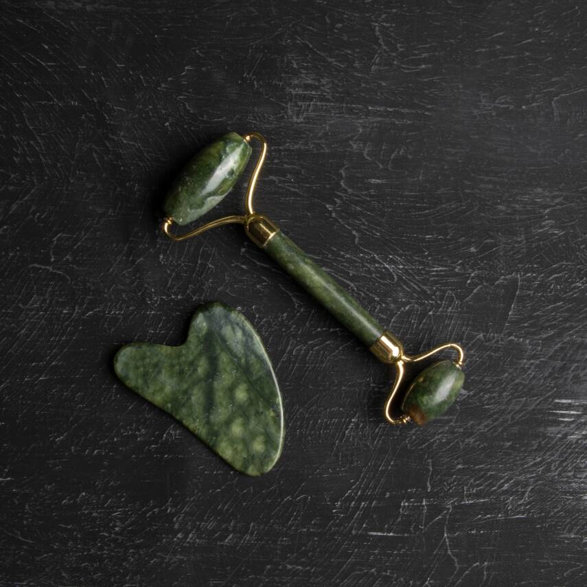 Yeşim Taşı Masaj Takımı - Roller ve Gua Sha Kapli Set - 1