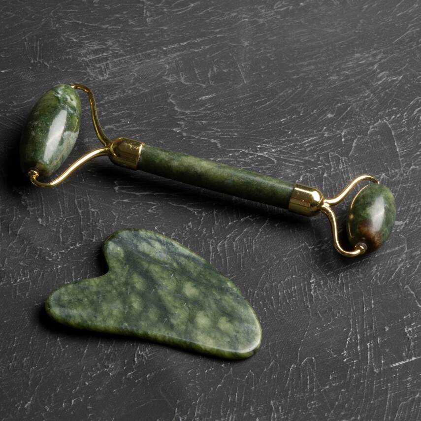 Yeşim Taşı Masaj Takımı - Roller ve Gua Sha Kapli Set - 3